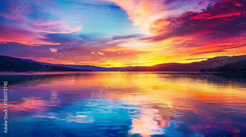 Image of sunset over a calm lake