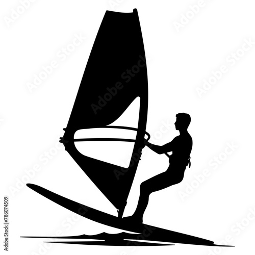 Windsurfer man silhouette. Vector illustration