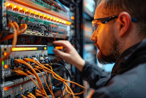 Technician Configuring Fiber Optic Network on Computer Screen