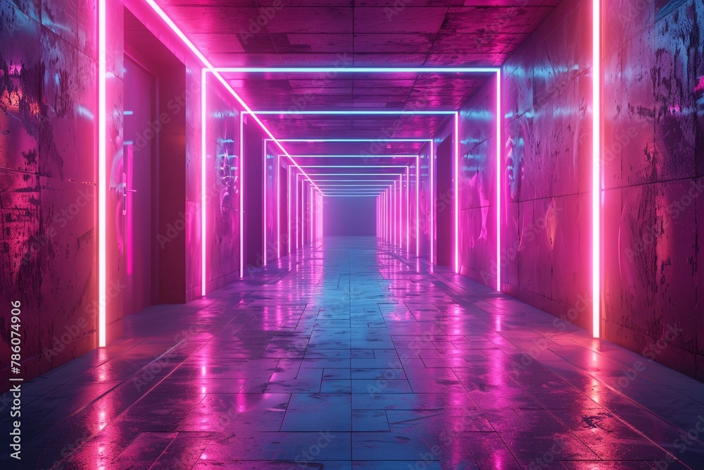 Vibrant neon backdrop with 3D visual effects.
