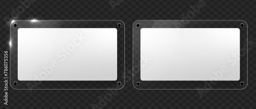 Vector glass frame. Isolated on transparent background. Glass banner realistic. Mockup acrylic banner 