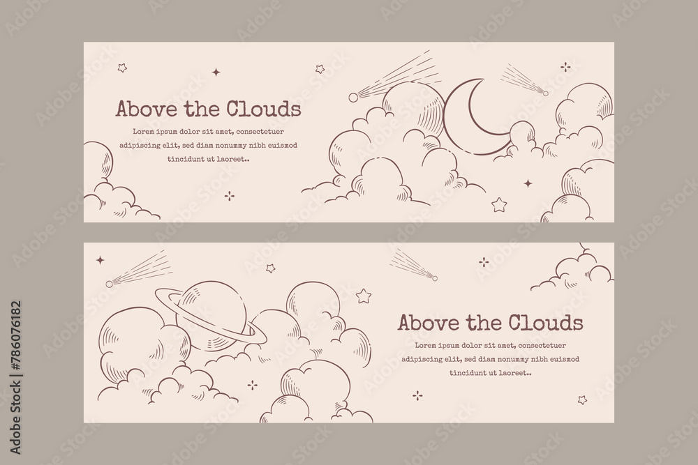 Cloud drawing banners in hand drawn style