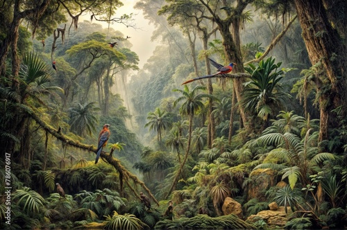 Beautiful parrots in the rainforest