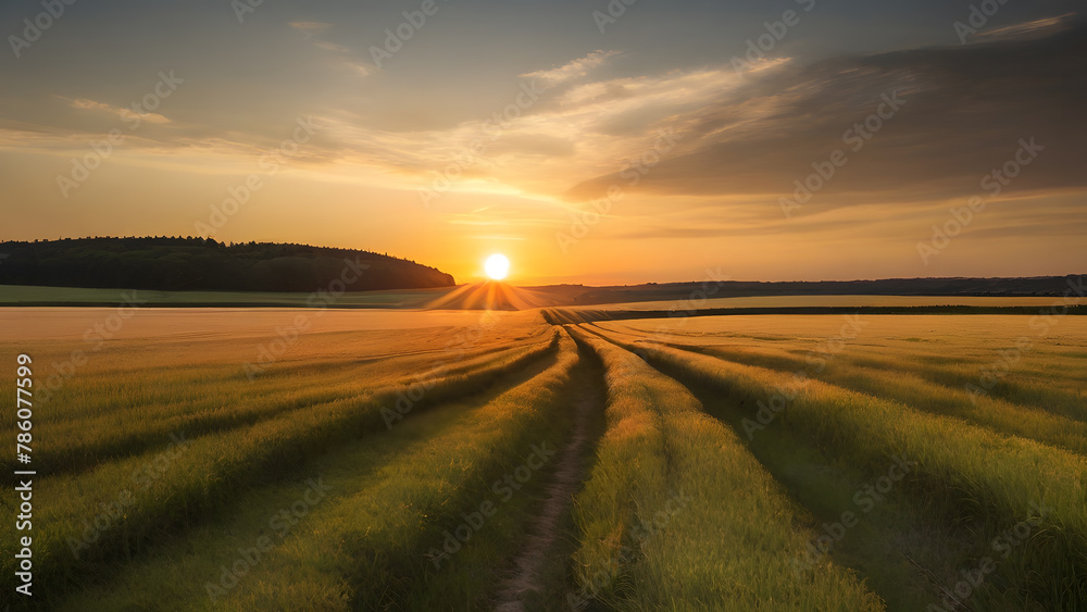 The sunset reflecting on fields. Utilizing the soft light of the setting sun to create a warm atmosphere of summer evenings, presenting a romantic view of summer twilight. The sunset reflecting on fields. Utilizing the soft light of the setting sun to create a warm atmosphere of summer evenings, presenting a romantic view of summer twilight.