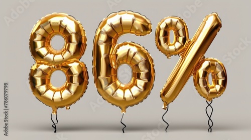 golden balloon text of "86%" on white background