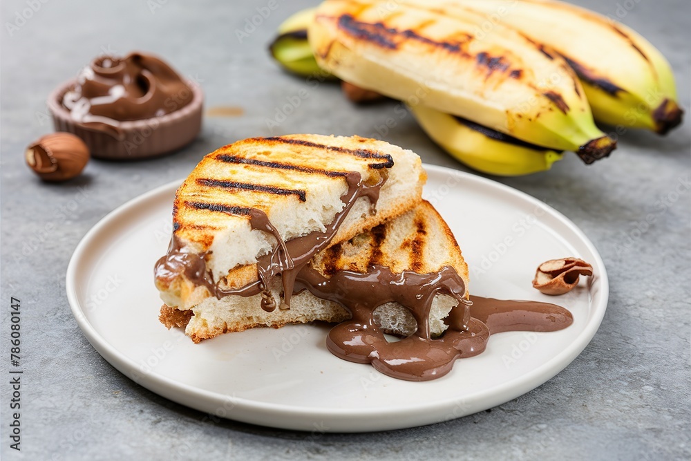 Grilled banana and chocolate hazelnut paste sandwich
