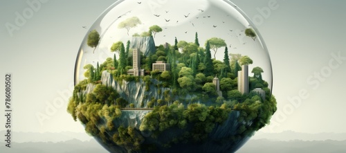 Wallpaper Mural World of the global environment surrounding a green, landscape earth globe concept. Saving electricity Torontodigital.ca
