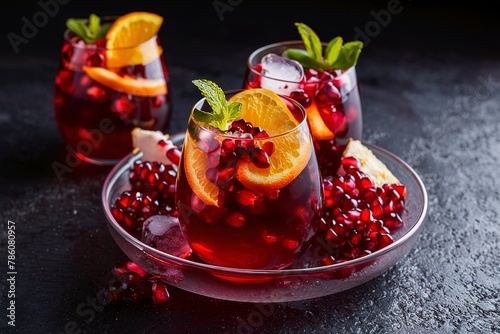 Pomegranate winter or fall sangria with orange juice