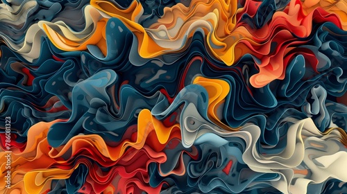A 3D rendering of a colorful abstract landscape with smooth, flowing shapes and vibrant colors.