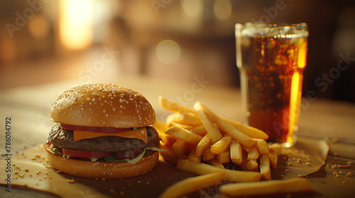burger with fries and drink