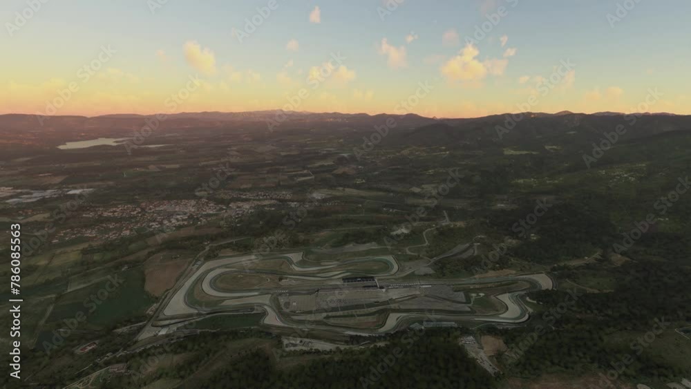 Aerial view at sunset of the Mugello Circuit in Scarperia e San Piero - Florence - Tuscany. Italy