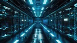 A sprawling data center illuminated by rows of blinking lights and humming servers, the heart of a vast digital ecosystem powering the modern world 