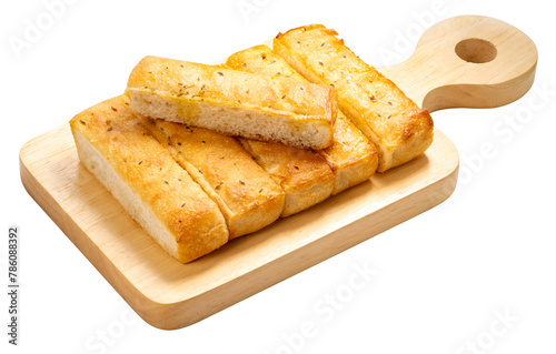 Baked bread stick on wooden plate isolated on white background, Pretzel baked bread on white PNG File.