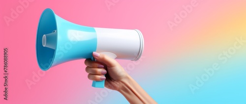 Wallpaper Mural Hand holding megaphone, marketing and sales, bright background Torontodigital.ca