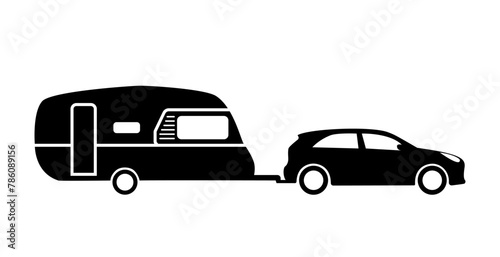 Car pulling camper trailer, caravan illustration.