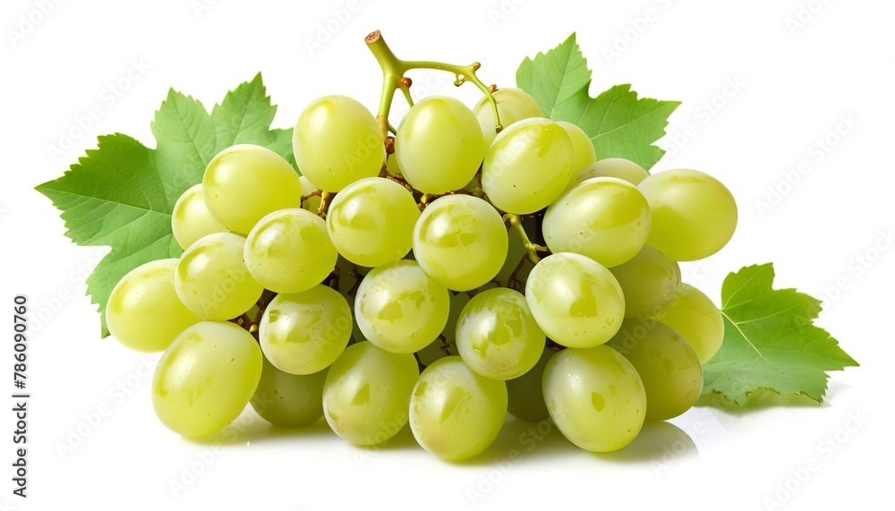 Fresh green grapes with leaves isolated on white Fresh green grapes with leaves isolated on white