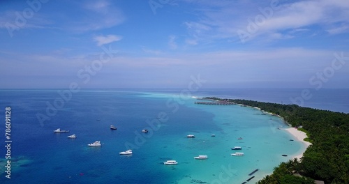 Aerial view of the beautiful turquoise ocean in the Maldives