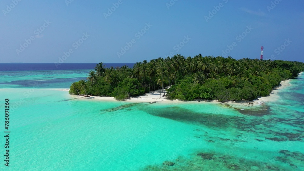 Aerial view of the beautiful turquoise ocean in the Maldives