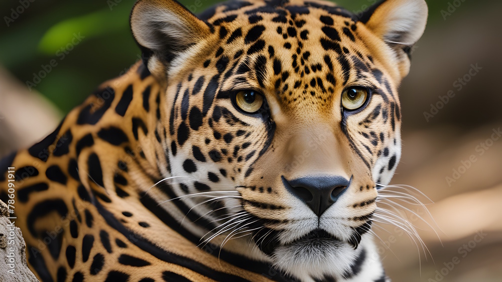Fototapeta premium Close Up Photo of Jaguar Generative AI