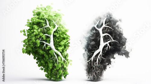 Health Day, the concept of human lungs in the form of grass and trees. AI generated. White background.