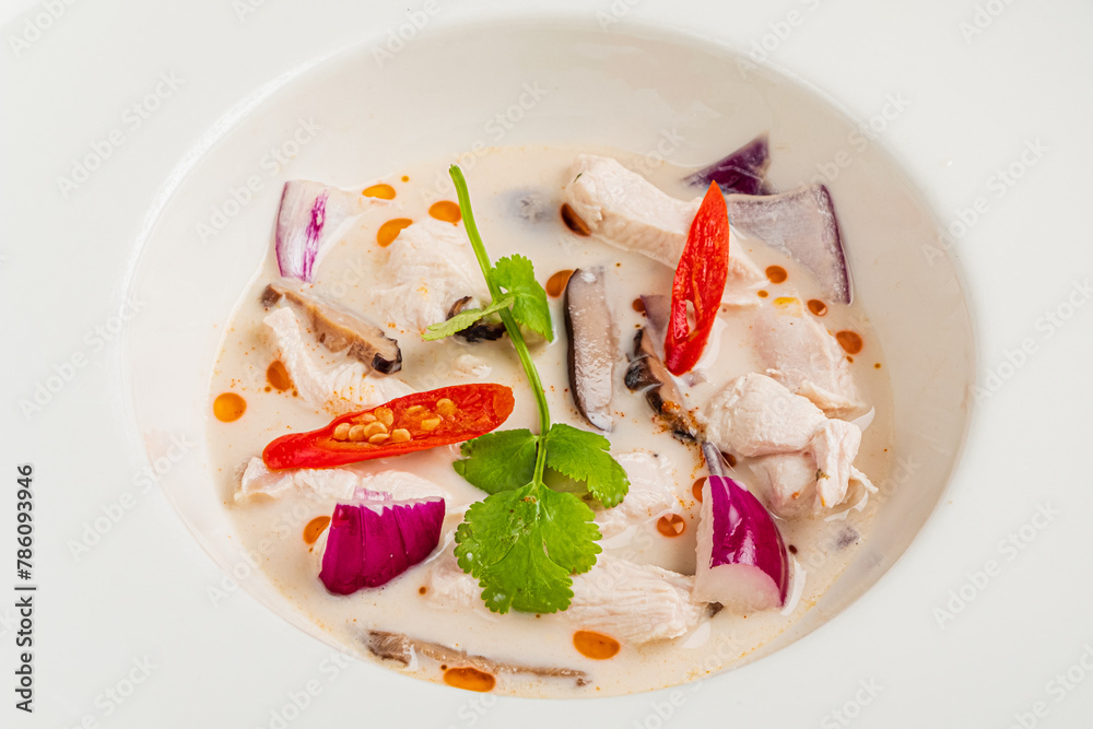 Thai coconut milk soup with chicken and vegetables Thai coconut milk soup with chicken and vegetables