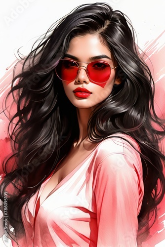 AI generated illustration of a woman in sunglasses and a pink shirt © Wirestock