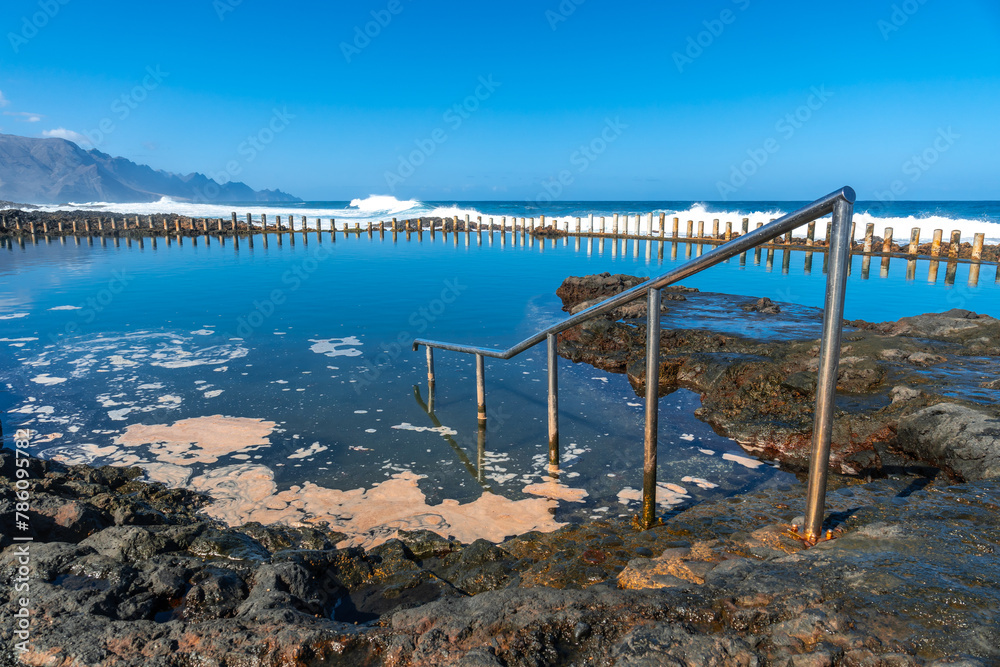 Stairs in the Las Salinas de Agaete natural pools in Puerto de Las Nieves in Gran Canaria, Spain.