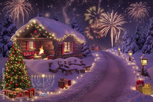 Christmas and New Year holidays background  winter season. Christmas greeting card