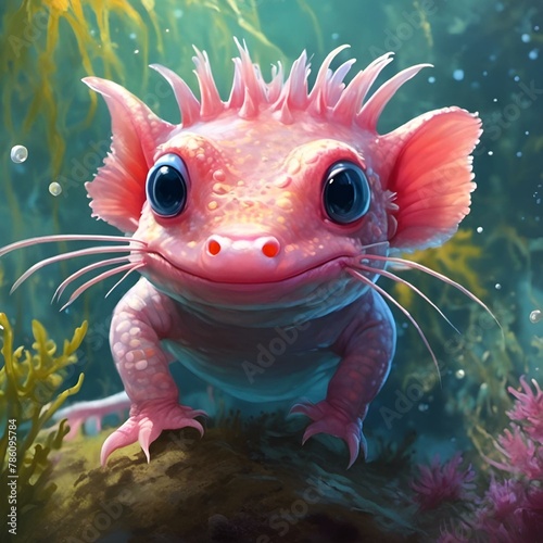 AI generated illustration ofa pink creature in water gazes attentively