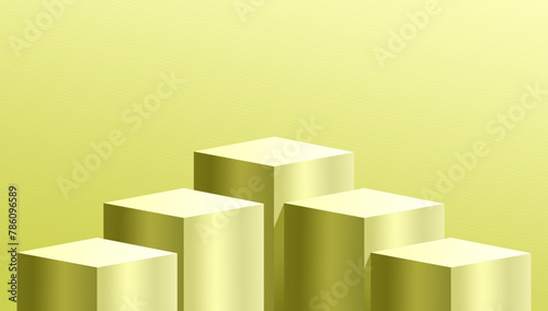 golden block cube podium stage 3d Abstract minimal scene mockup products display, Stage showcase. Vector geometric forms.