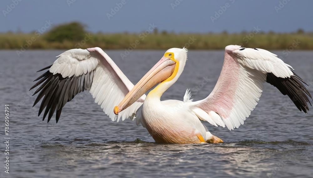 Great white pelican in lake, Kenya, Africa Great white pelican in lake, Kenya, Africa