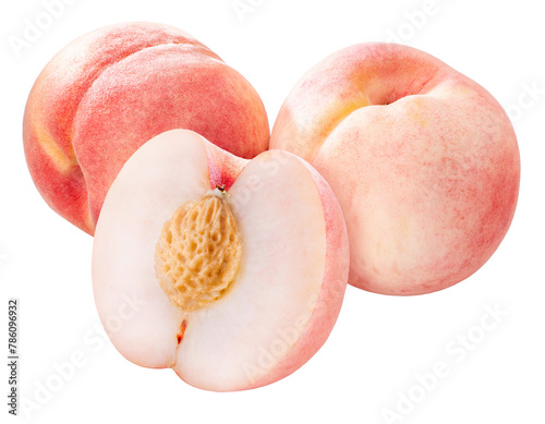 Peach fruit isolated on white background, Fresh Peach on White Background PNG file. © MERCURY studio