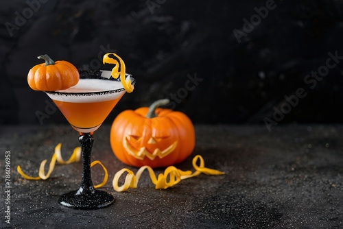 Halloween or fall cocktail pumpkintini with black rim, pumpkin martini photo