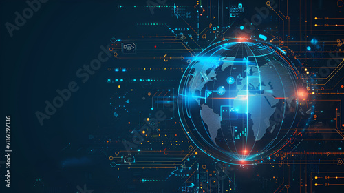 3d rendering of earth on hi-tech futuristic technology abstract background ,concept of modern data science,Map World representing the global network line wire frame banner on blue background

