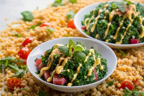 Lebanese parsley tabbouleh with tomato and cous cous photo