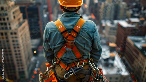 Worker in Hard Hat on Tall Building. Generative AI