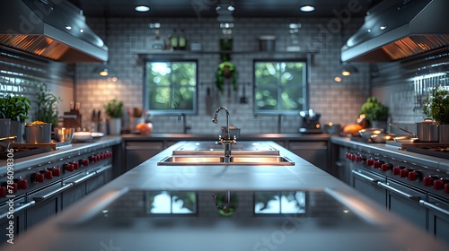 Modern Kitchen With Sink and Countertop. Generative AI photo