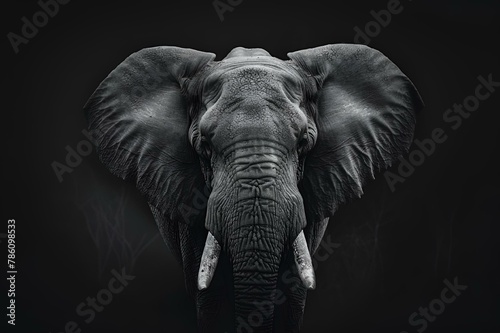 Elephant in misty fog, trunk reaching forward, AI-generated. © Wirestock