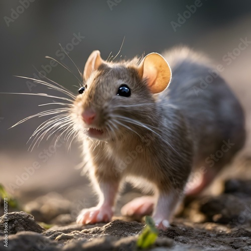 a mouse that is standing on top of some dirt ground