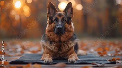 AI generated illustration of a German shepherd resting in forest in autumn