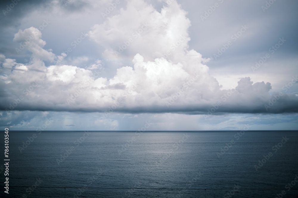 Aerial view of sea under cloudy sky