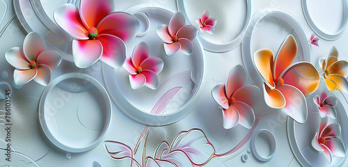 3d wallpaper with circles and florals for photomurals photo