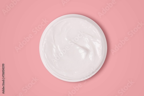 3D rendering of a creamy white substance on a light pink background