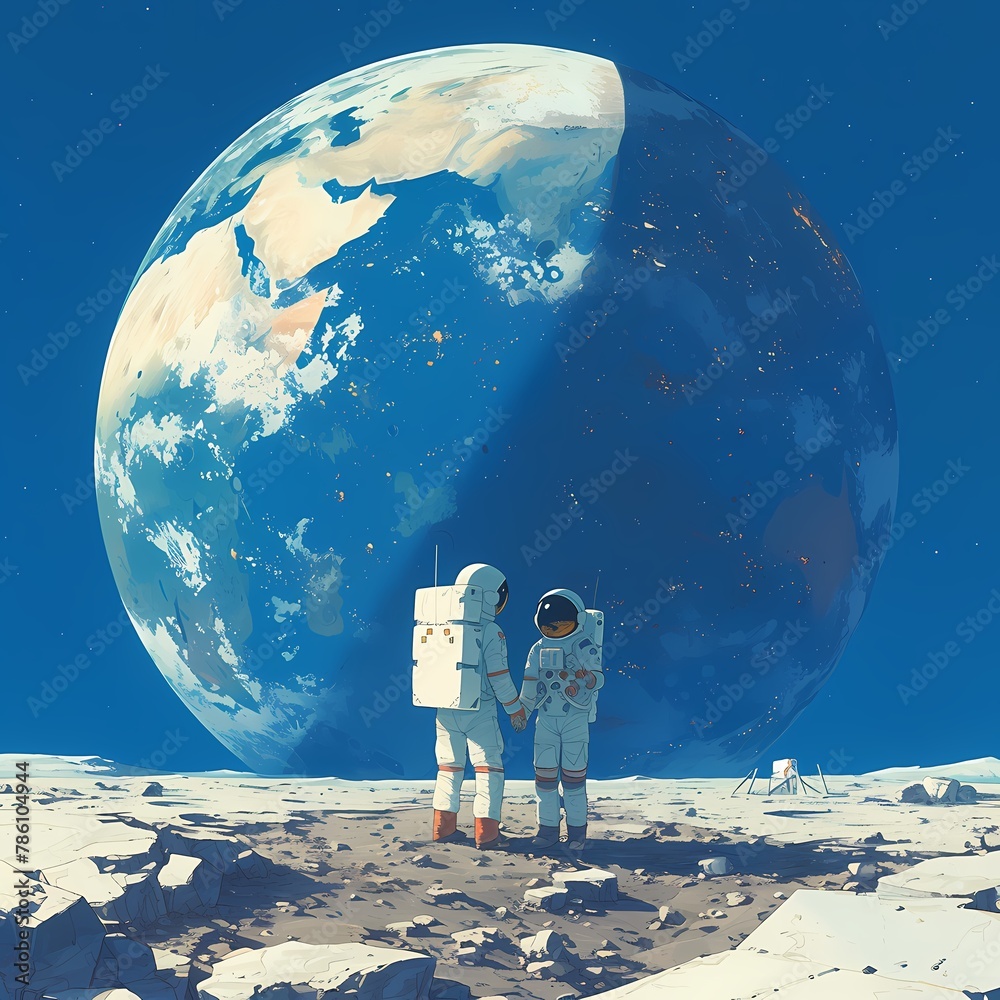 Romantic Encounter on Lunar Colony: A Couple Embraces the Future