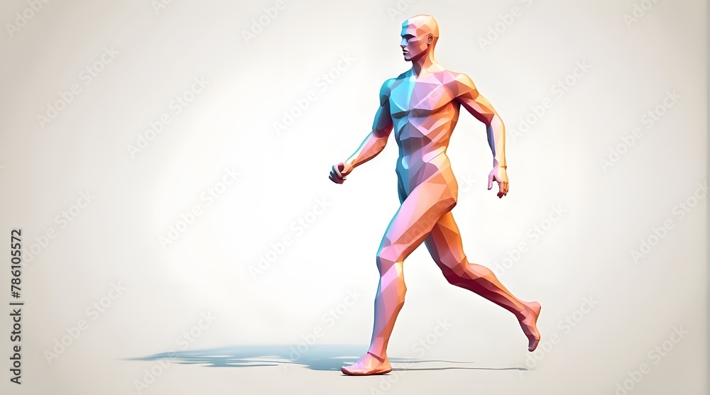 Human body wireframe in low poly. Low poly style, athlete, running dude from triangles. notion of sport.Future image in vector polygonal format. Mesh art using polygonal wireframe