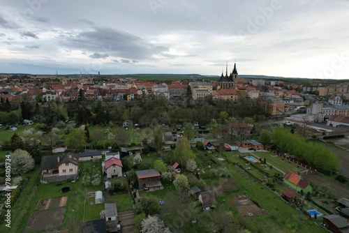 Bird's eye view of Louny city in Czech Republic on a cloudy day photo