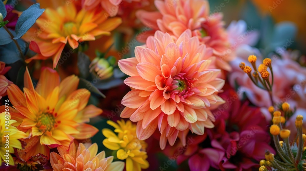 Obraz premium Autumn garden flowers up close
