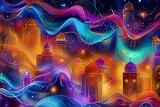 illustration art painting of a starr city in the night with stars