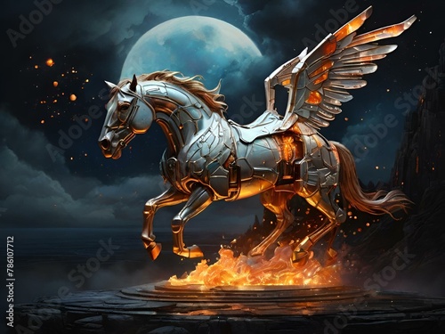 AI generated illustration of an artistic depiction of a horse engulfed in flames © Wirestock