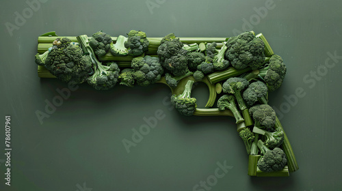 Abstract gun made of broccoli